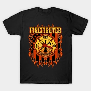 Fire Department Fire Badge and Flag T-Shirt